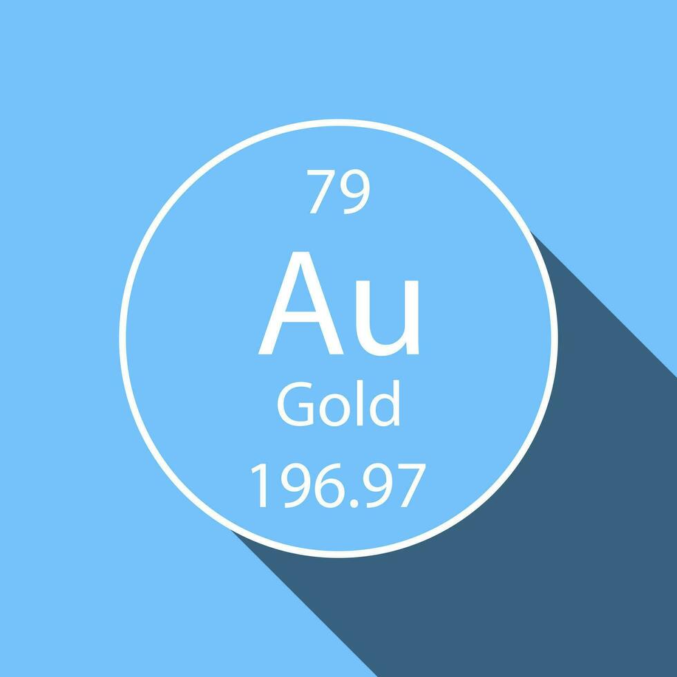 Gold symbol with long shadow design. Chemical element of the periodic table. Vector illustration.