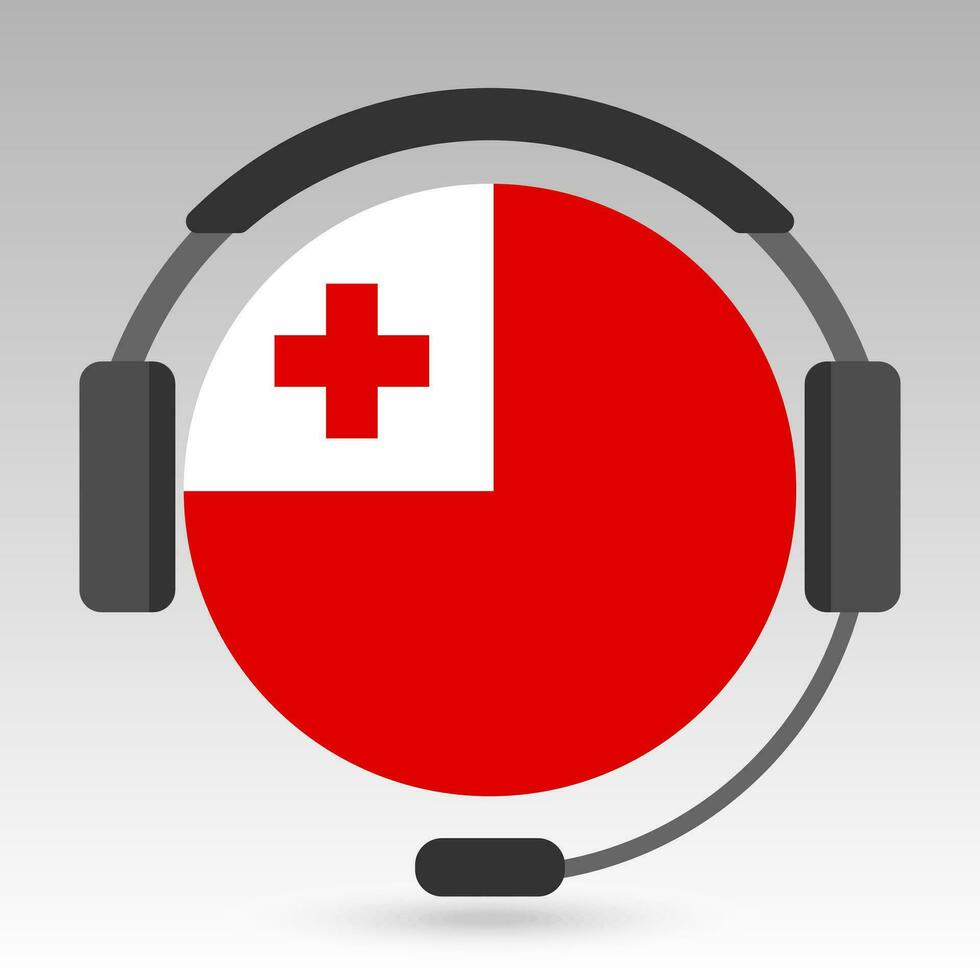 Tonga flag with headphones, support sign. Vector illustration.