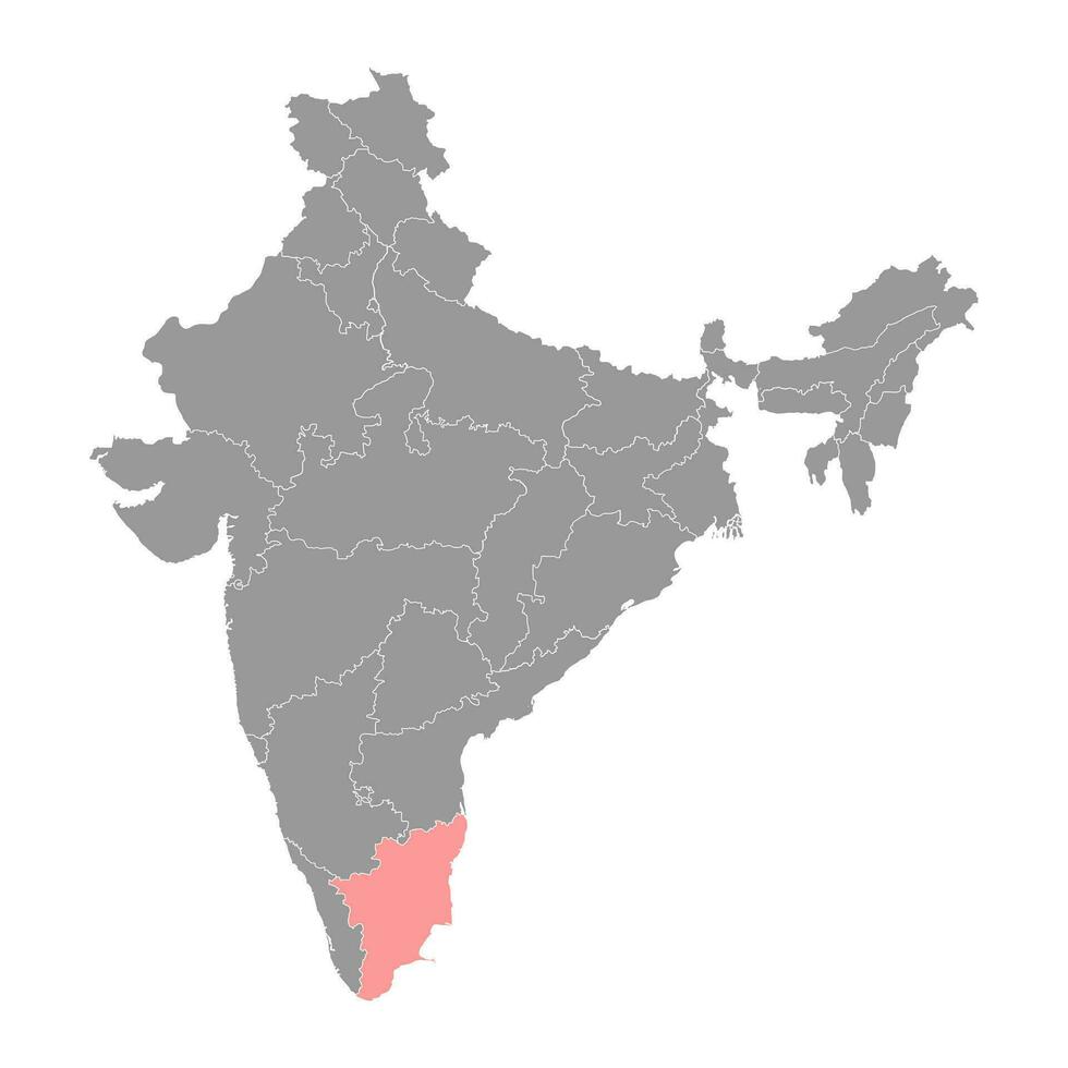 Tamil Nadu state map, administrative division of India. Vector illustration.