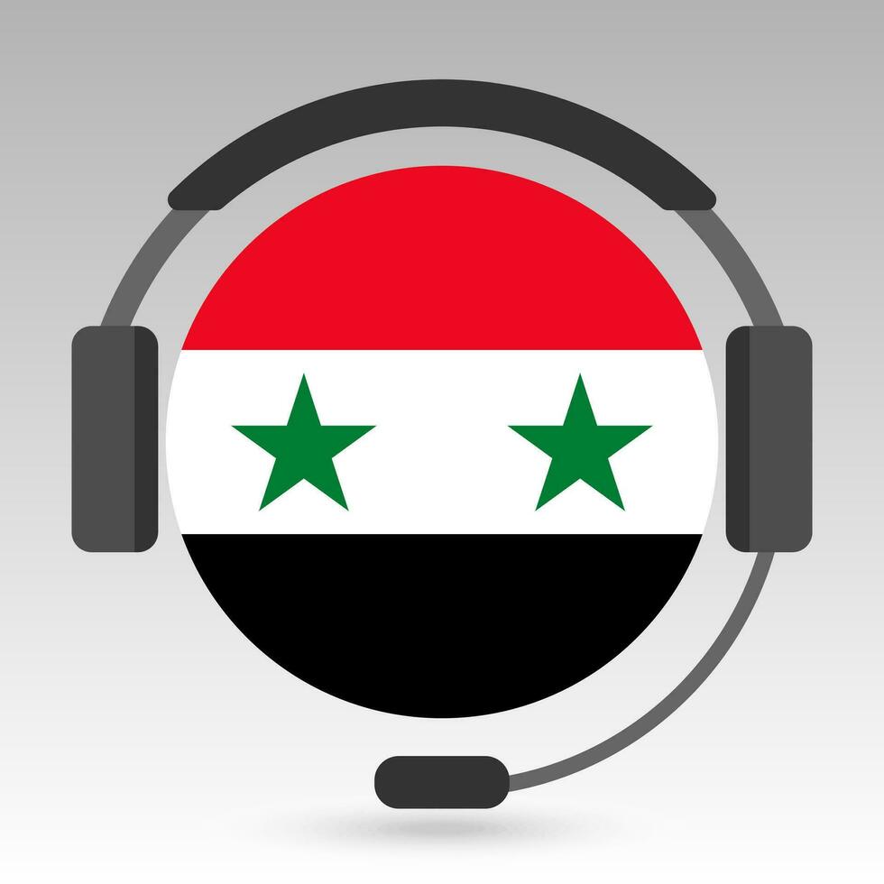 Syria flag with headphones, support sign. Vector illustration.