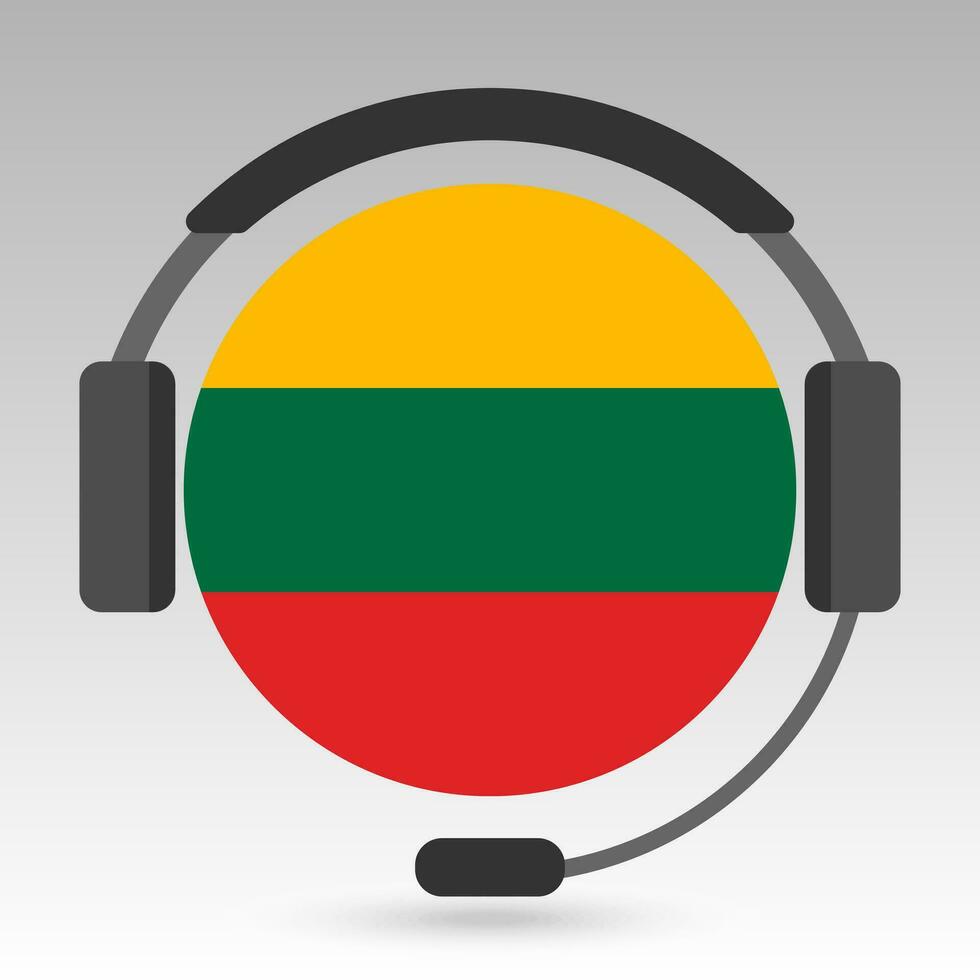 Lithuania flag with headphones, support sign. Vector illustration.