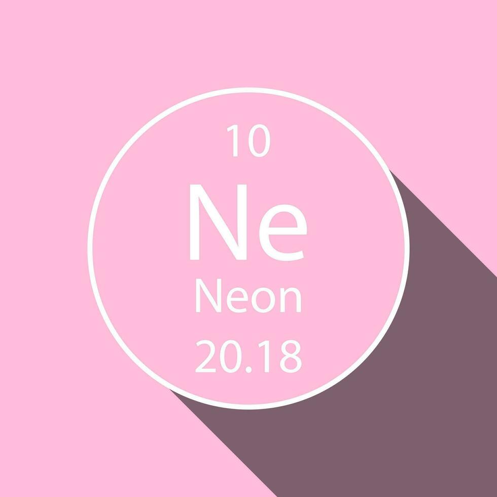 Neon symbol with long shadow design. Chemical element of the periodic table. Vector illustration.