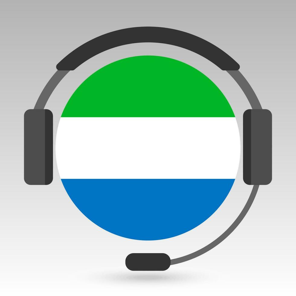 Sierra Leone flag with headphones, support sign. Vector illustration.