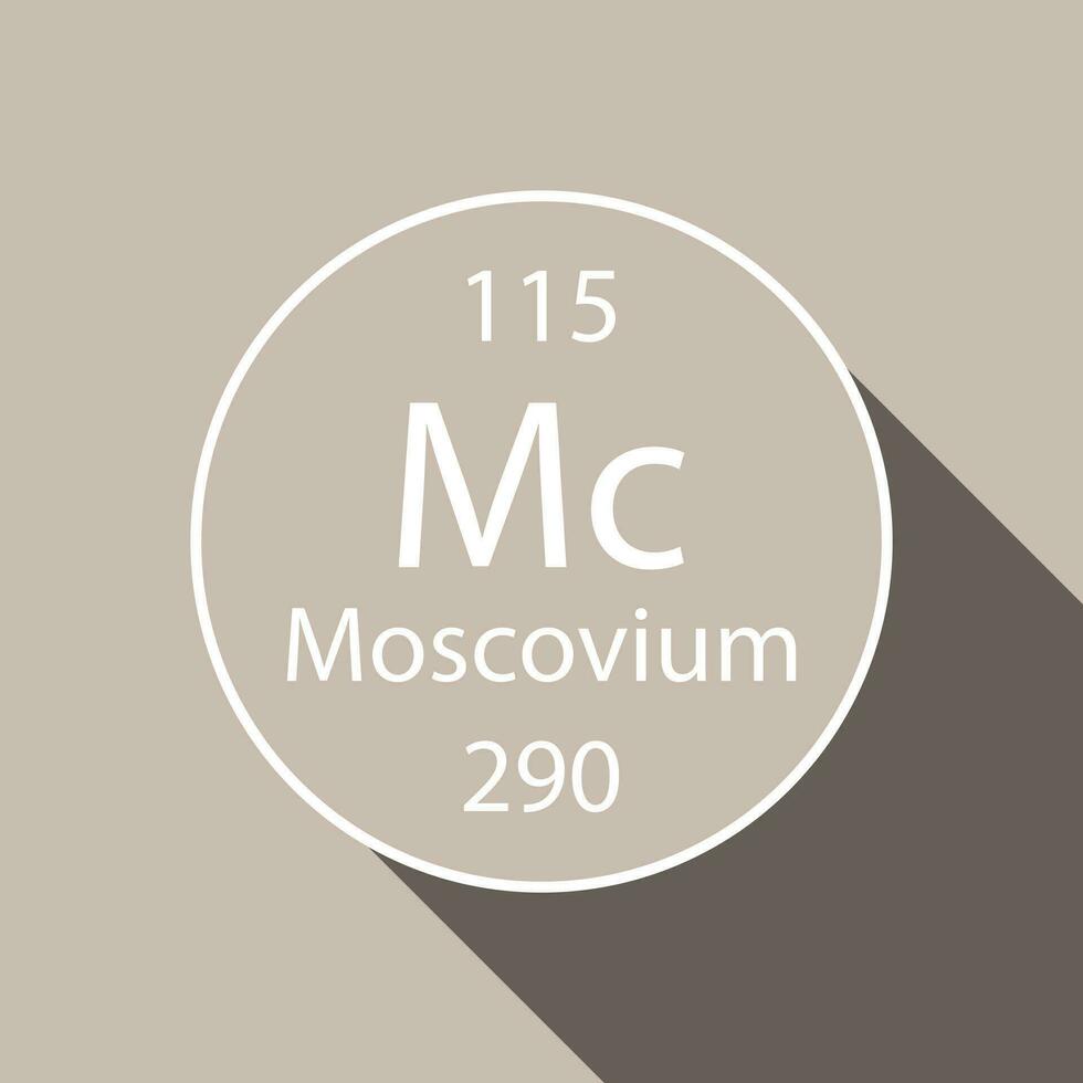 Moscovium symbol with long shadow design. Chemical element of the periodic table. Vector illustration.