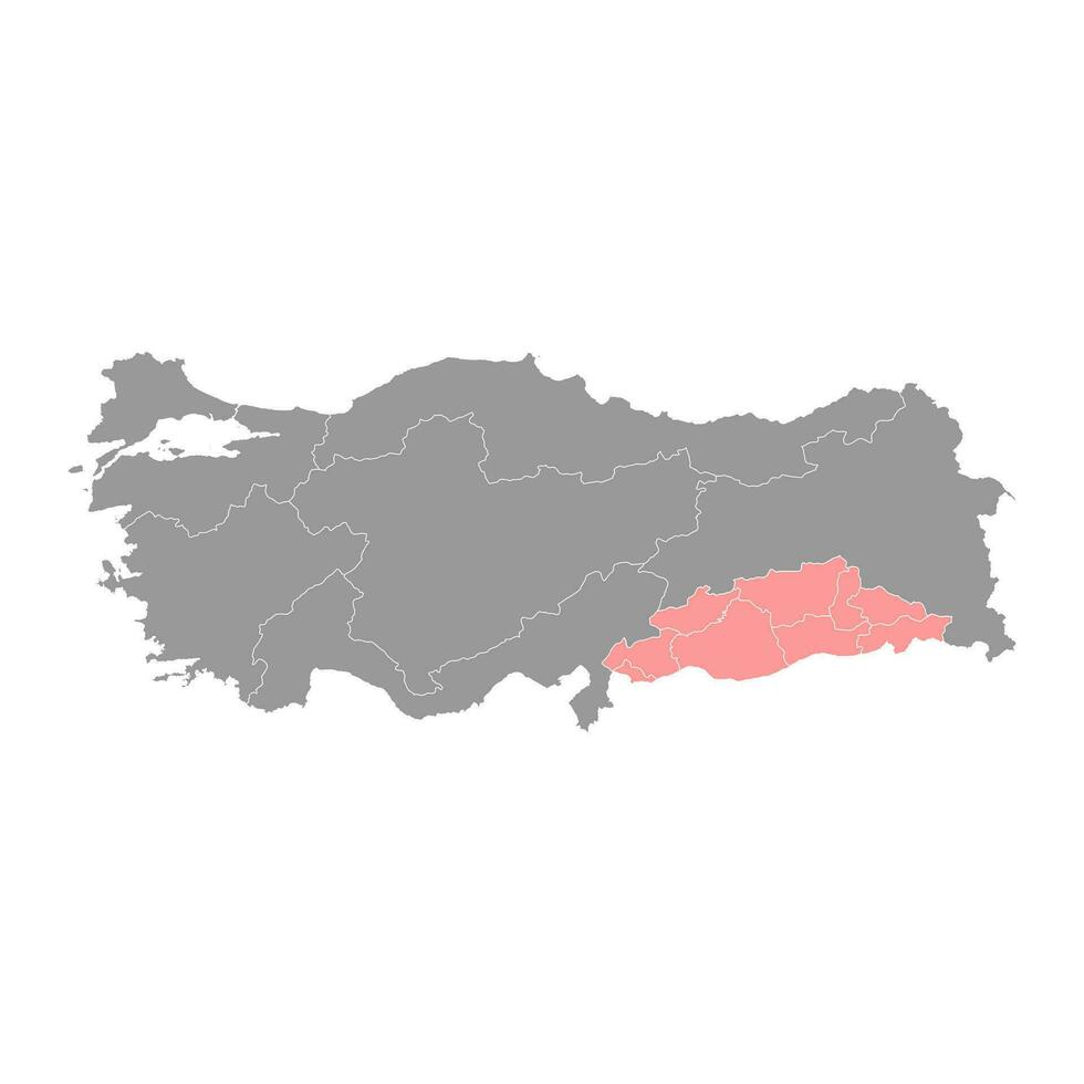 Southeastern Anatolia region map, administrative divisions of Turkey. Vector illustration.