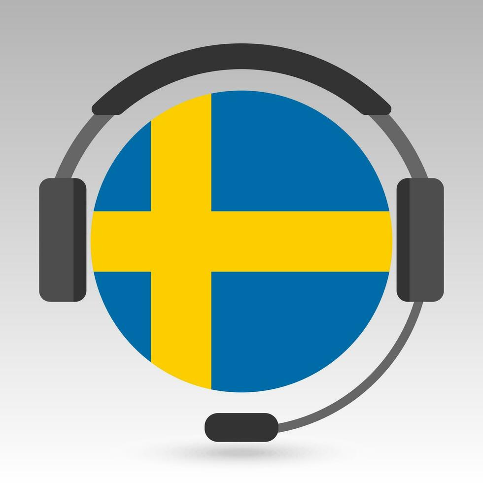 Sweden flag with headphones, support sign. Vector illustration.