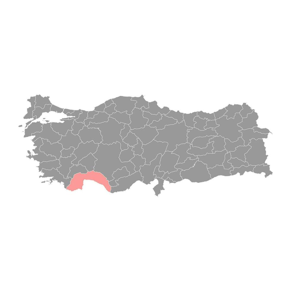 Antalya province map, administrative divisions of Turkey. Vector illustration.