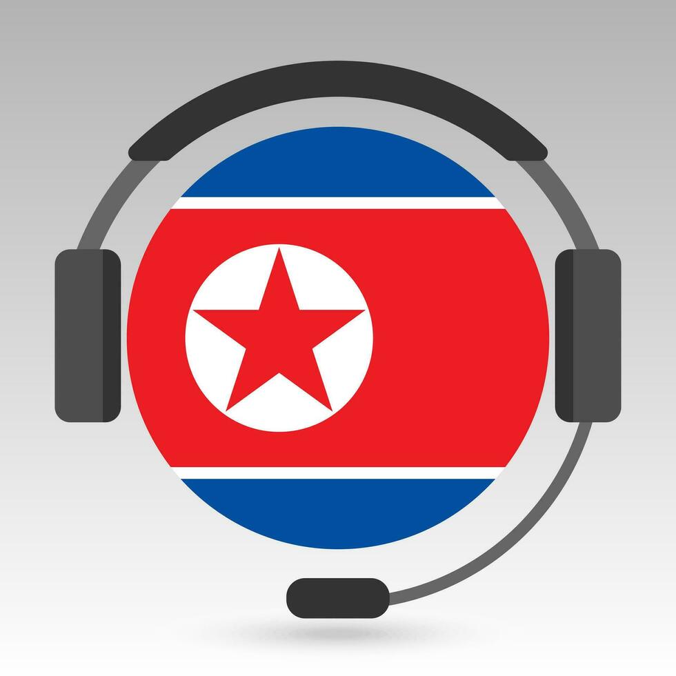 North Korea flag with headphones, support sign. Vector illustration.