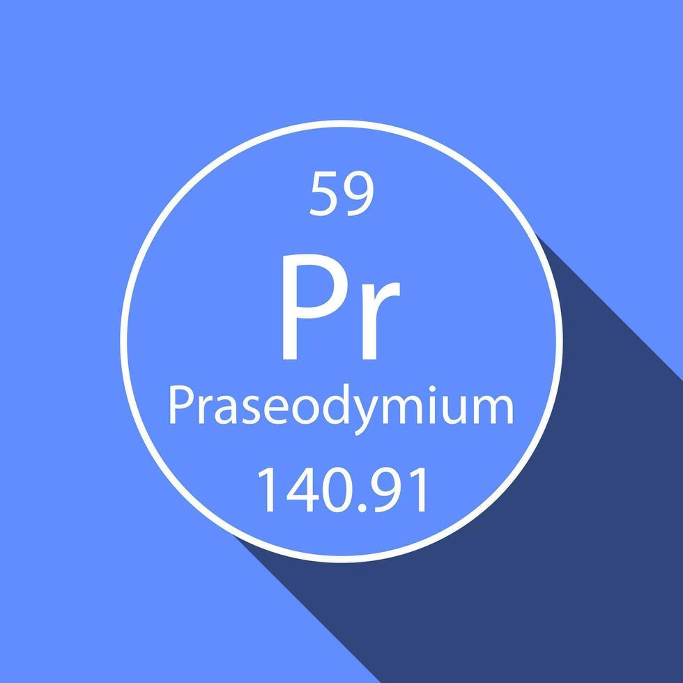 Praseodymium symbol with long shadow design. Chemical element of the periodic table. Vector illustration.