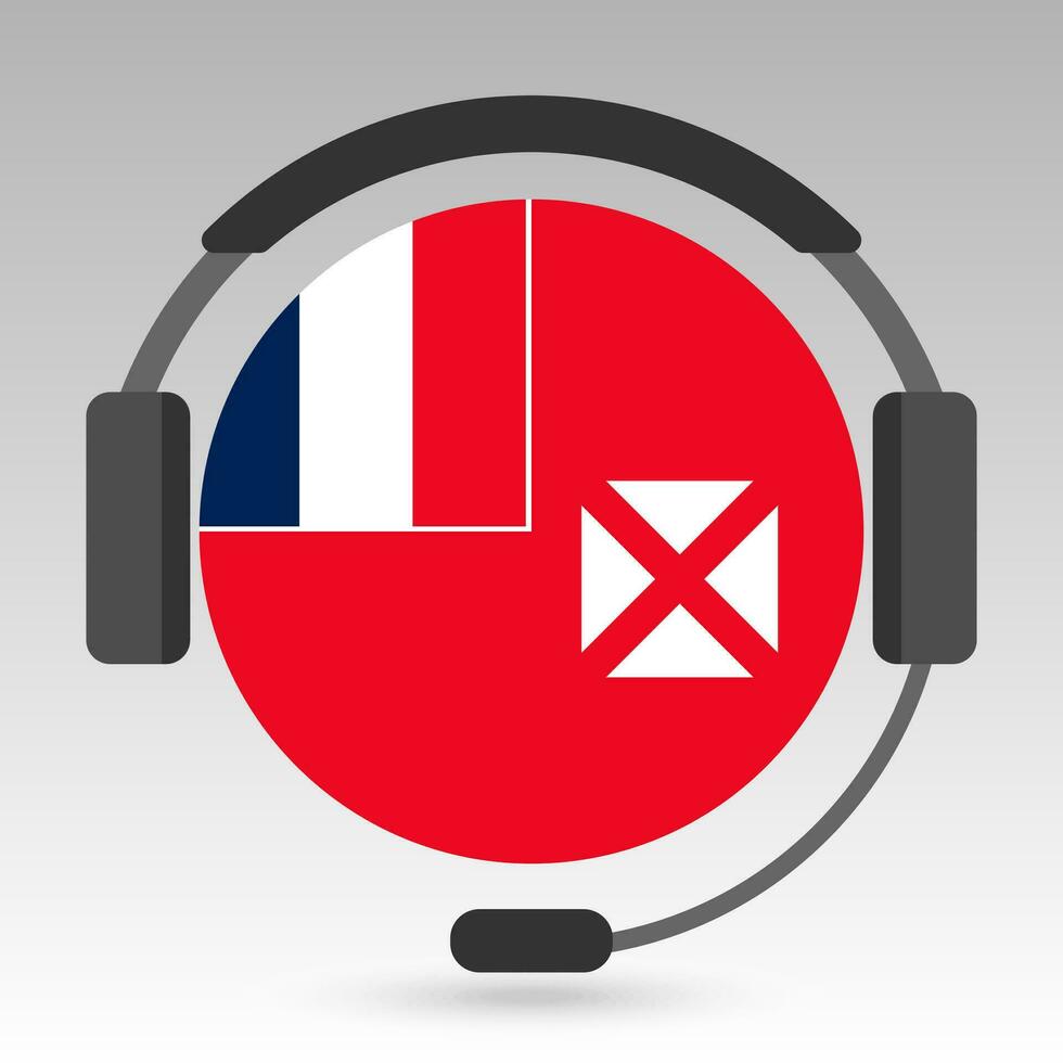 Wallis and Futuna flag with headphones, support sign. Vector illustration.