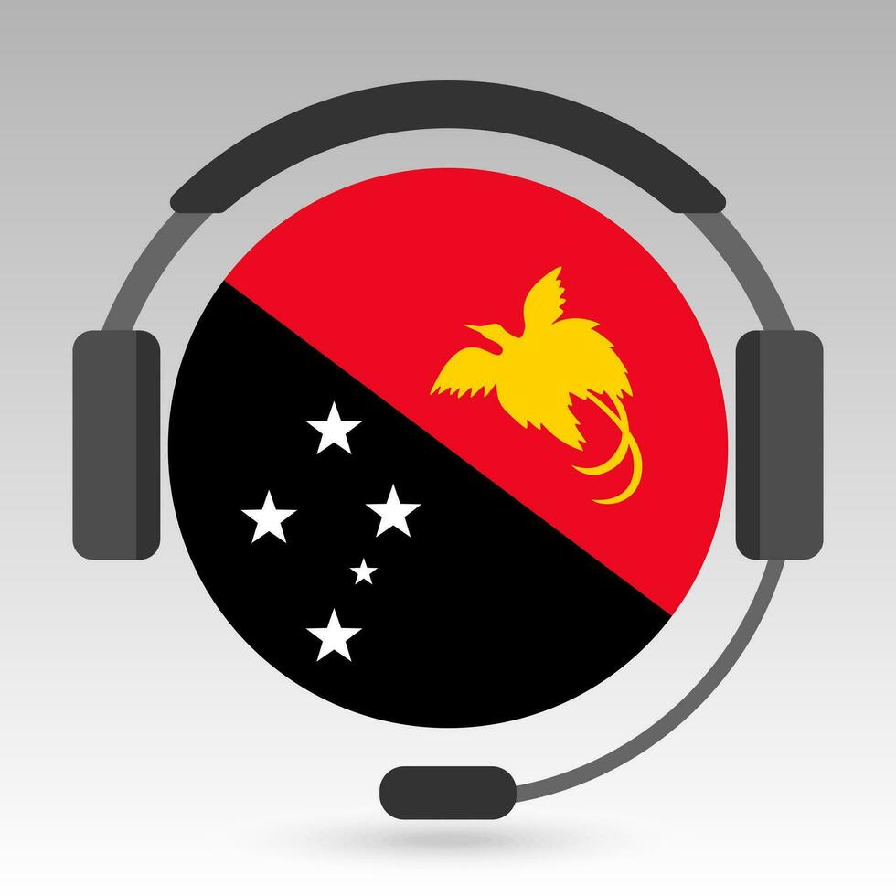 Papua New Guinea flag with headphones, support sign. Vector illustration.