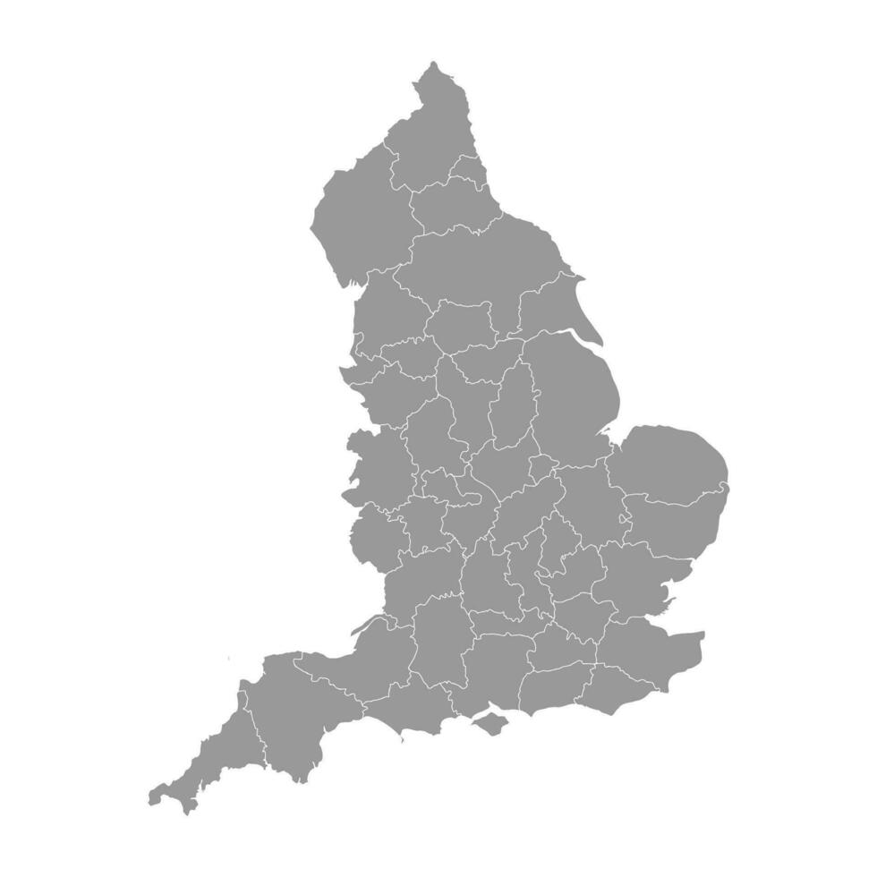 Grey map of ceremonial counties of England. Vector illustration.