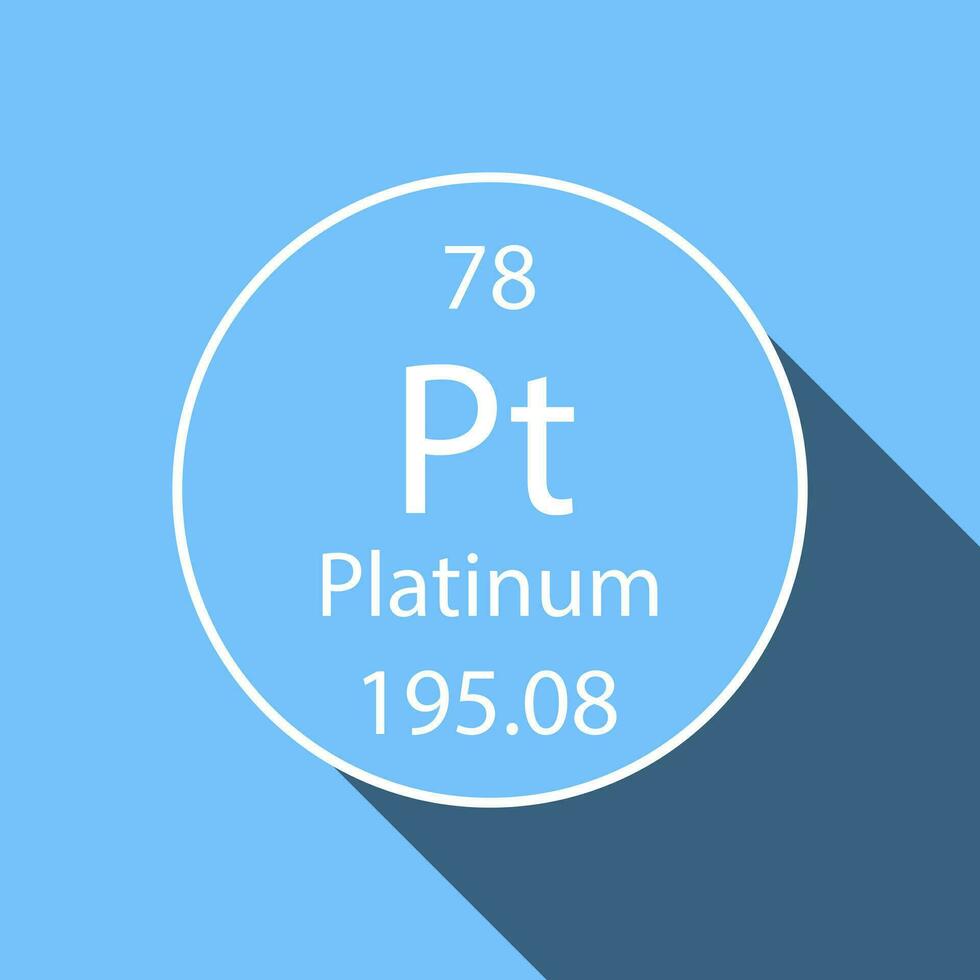Platinum symbol with long shadow design. Chemical element of the periodic table. Vector illustration.