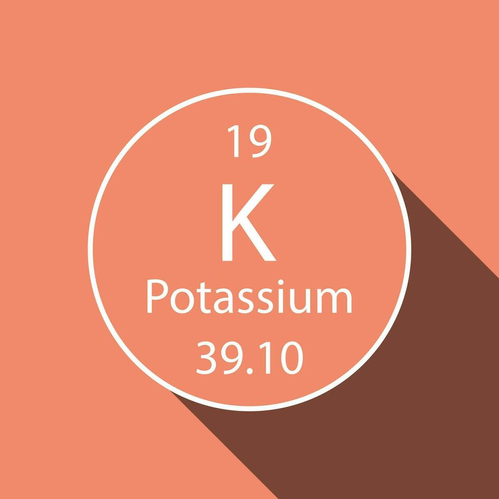 Potassium symbol with long shadow design. Chemical element of the periodic table. Vector illustration.