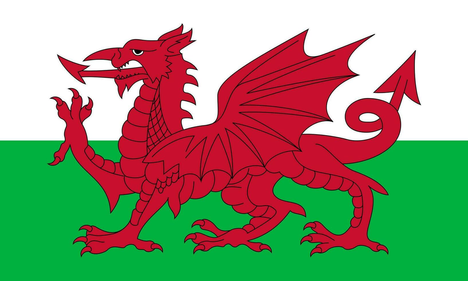 Wales flag, official colors and proportion. Vector illustration.