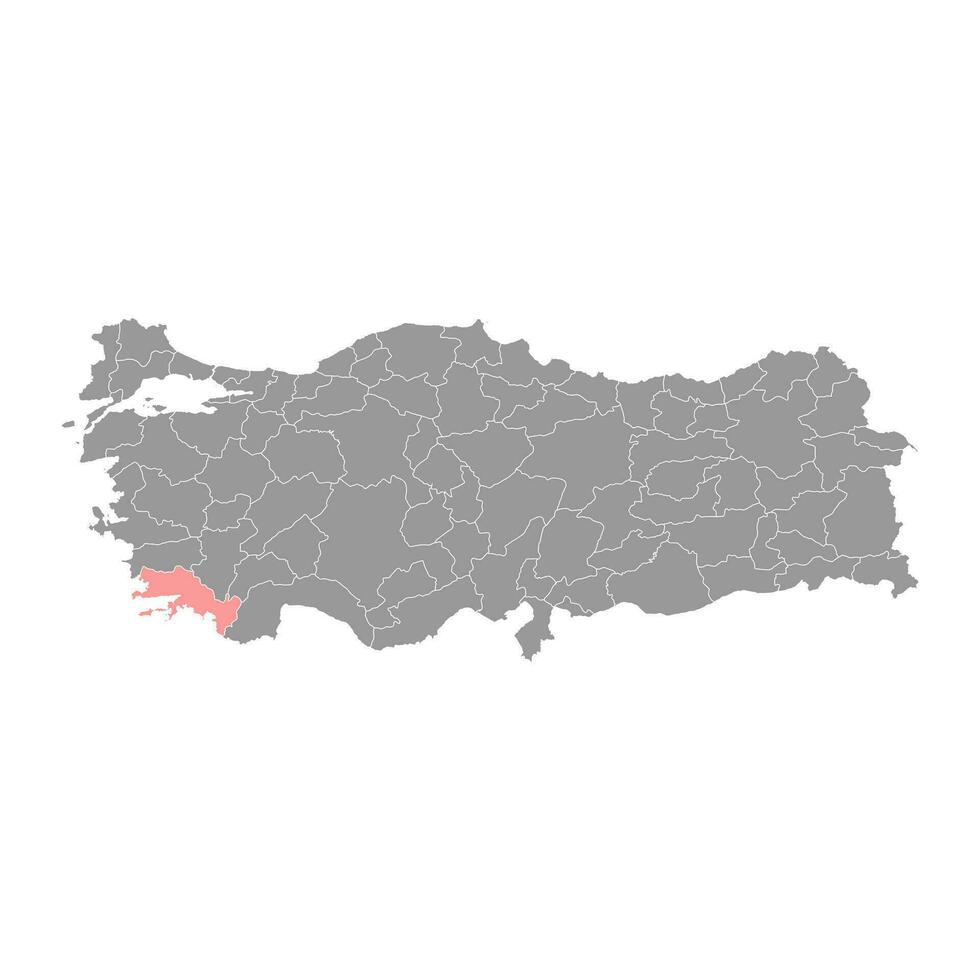 Mugla province map, administrative divisions of Turkey. Vector illustration.