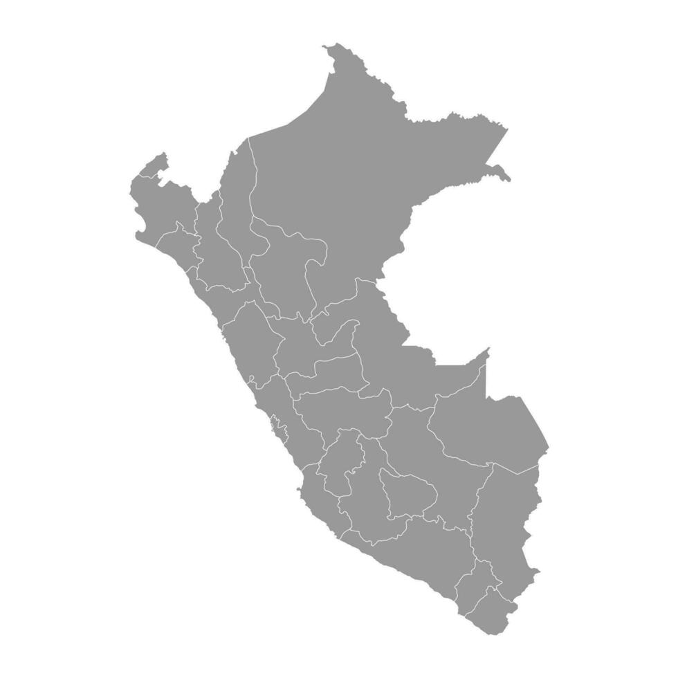 Perú gris mapa con departamentos vector ilustración.