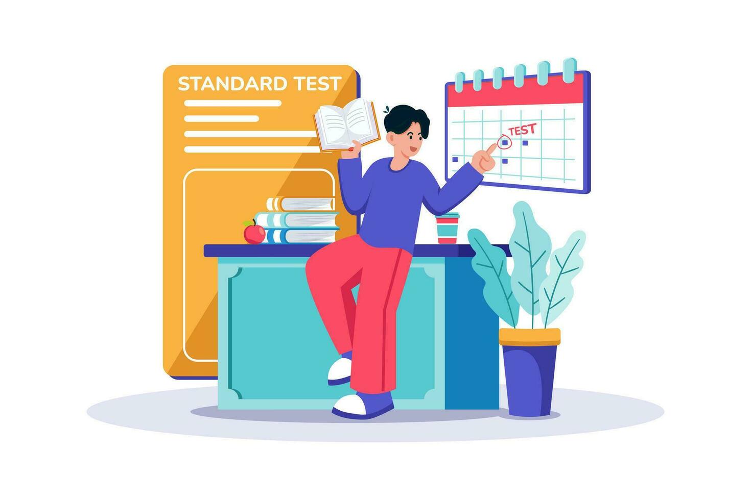 A high school student prepares for a standardized test. vector