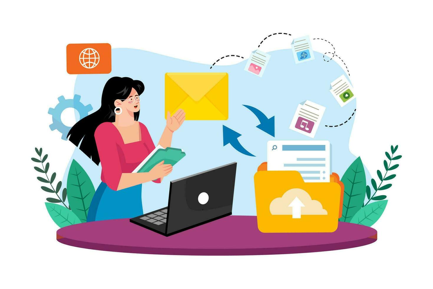 Email service providers offer large storage capacity for email data. vector