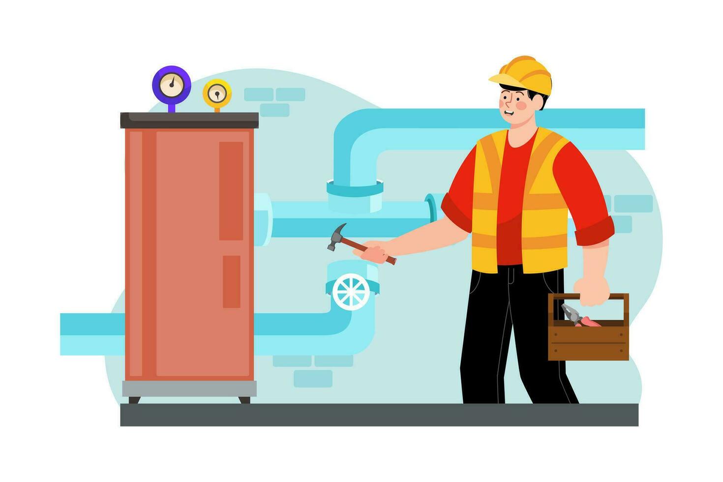 A contractor installs plumbing systems in a newly built commercial complex. vector