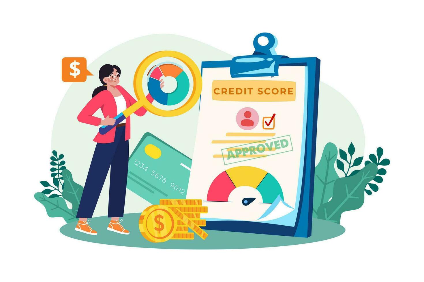 Credit analyst evaluating creditworthiness of individuals and businesses. vector