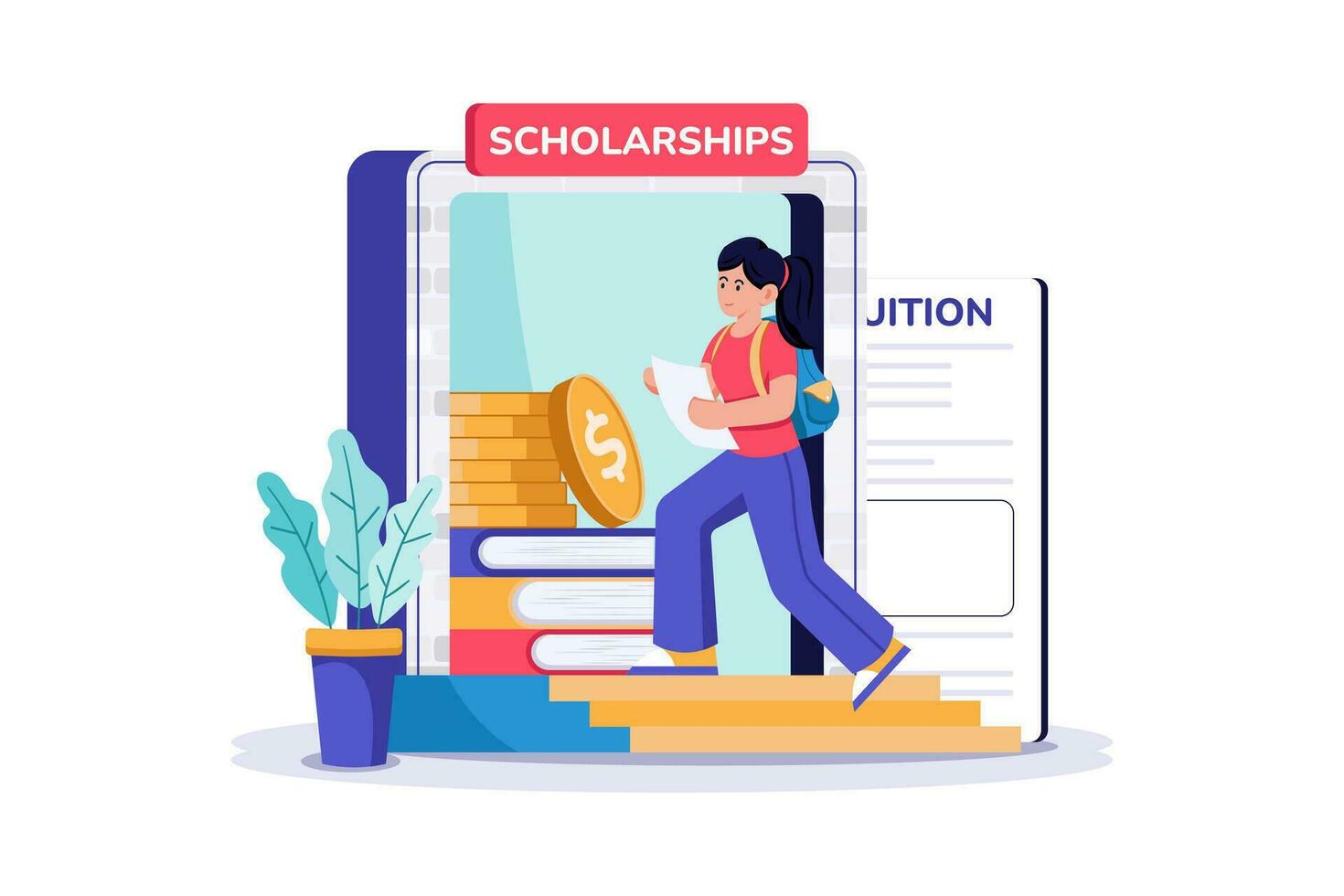 A college student applies for scholarships to help pay for tuition vector