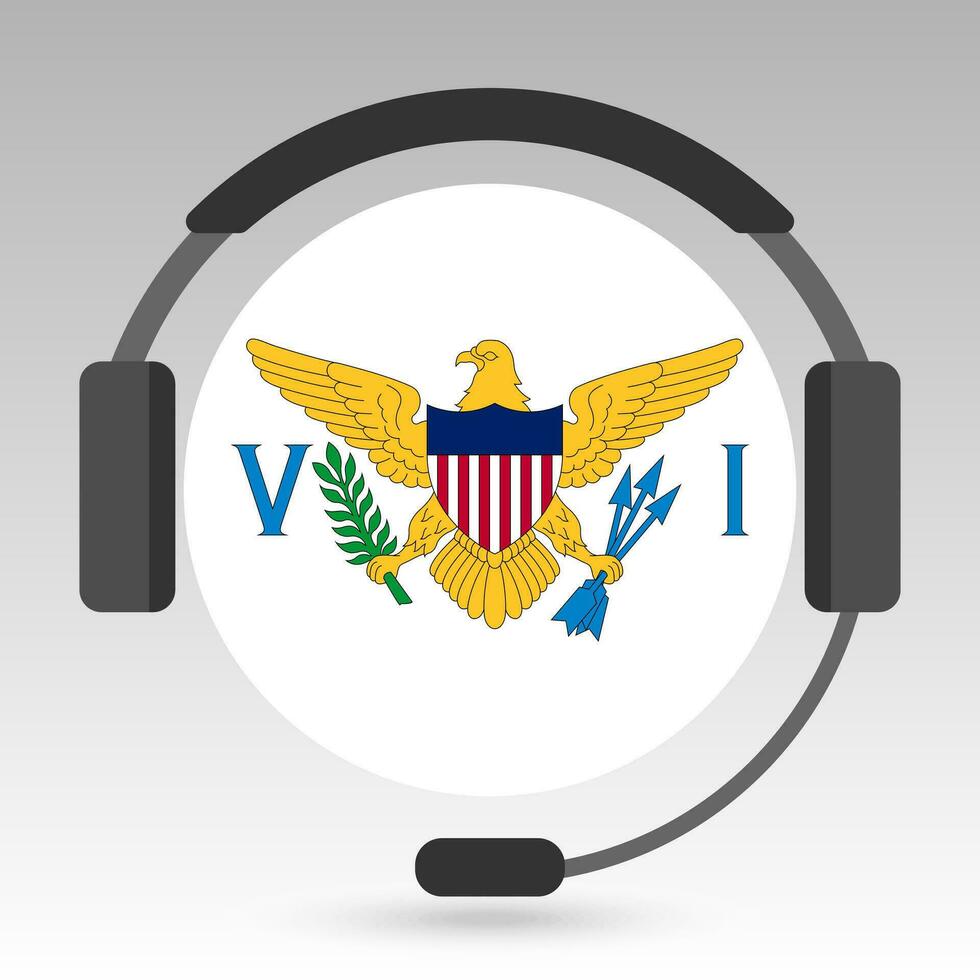 Virgin Islands flag with headphones, support sign. Vector illustration.