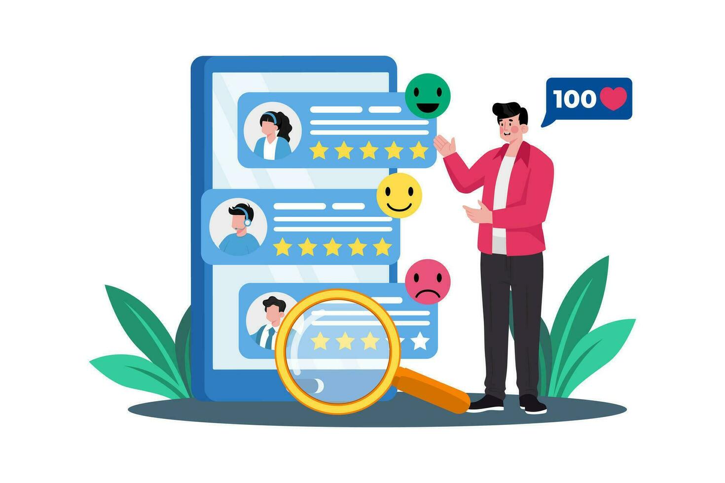 Businesses evaluate satisfaction and loyalty. vector