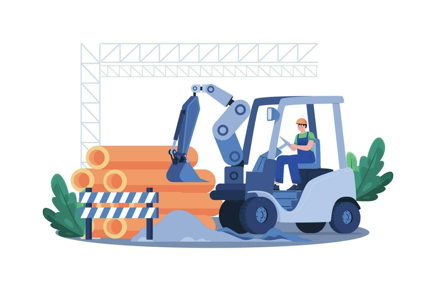 Construction worker clears site with heavy machinery. vector