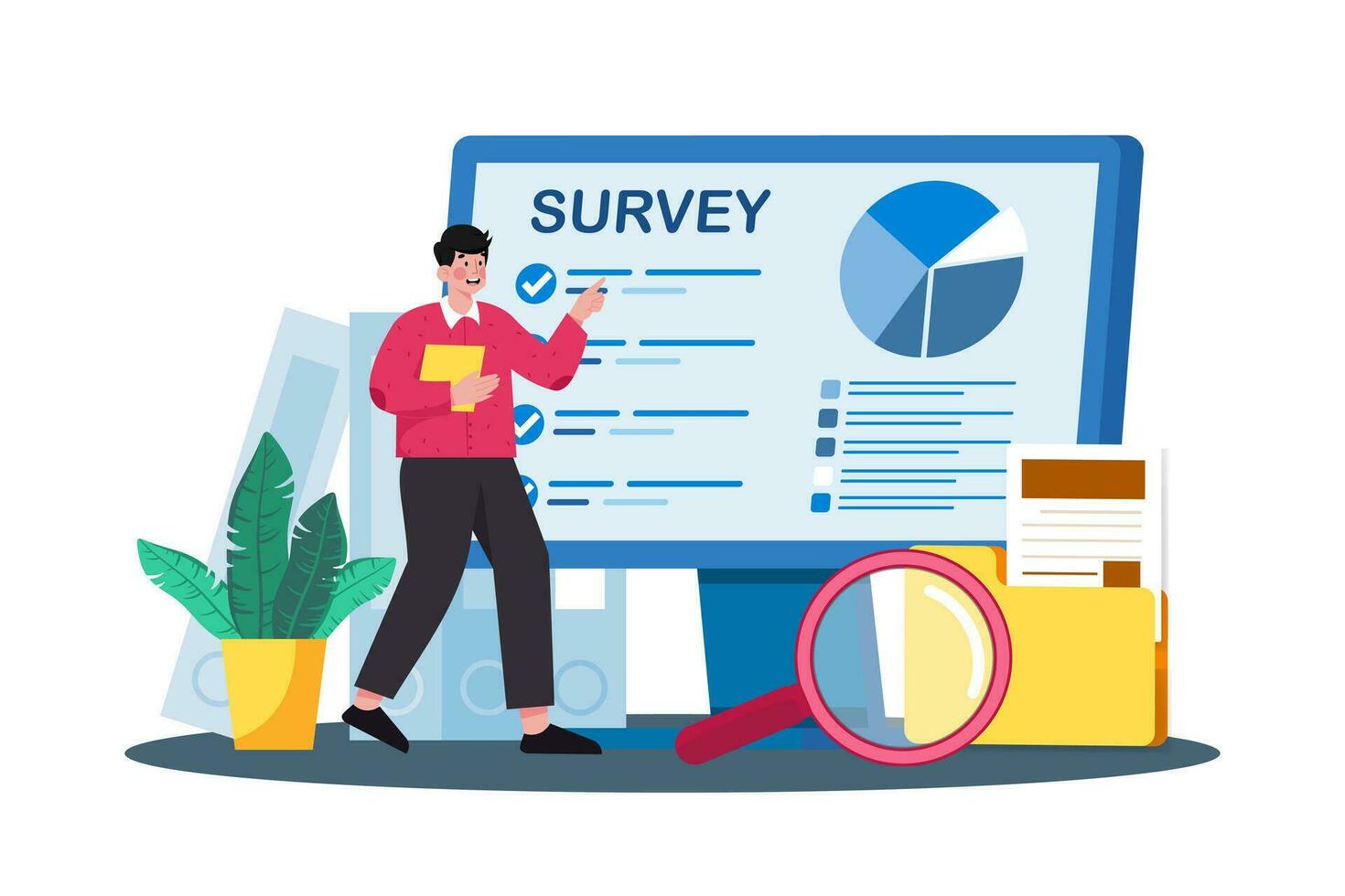 investigadores recoger datos vía en línea encuestas. vector