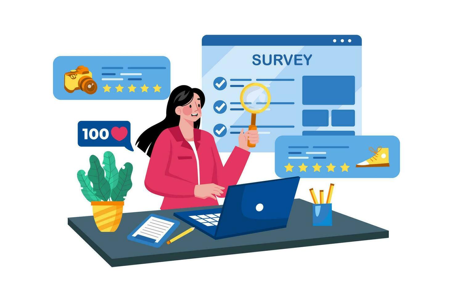 Businesses understand customer needs through surveys. vector