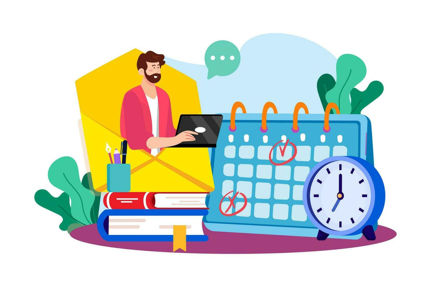 Email service supports the synchronization of calendars and schedules. vector