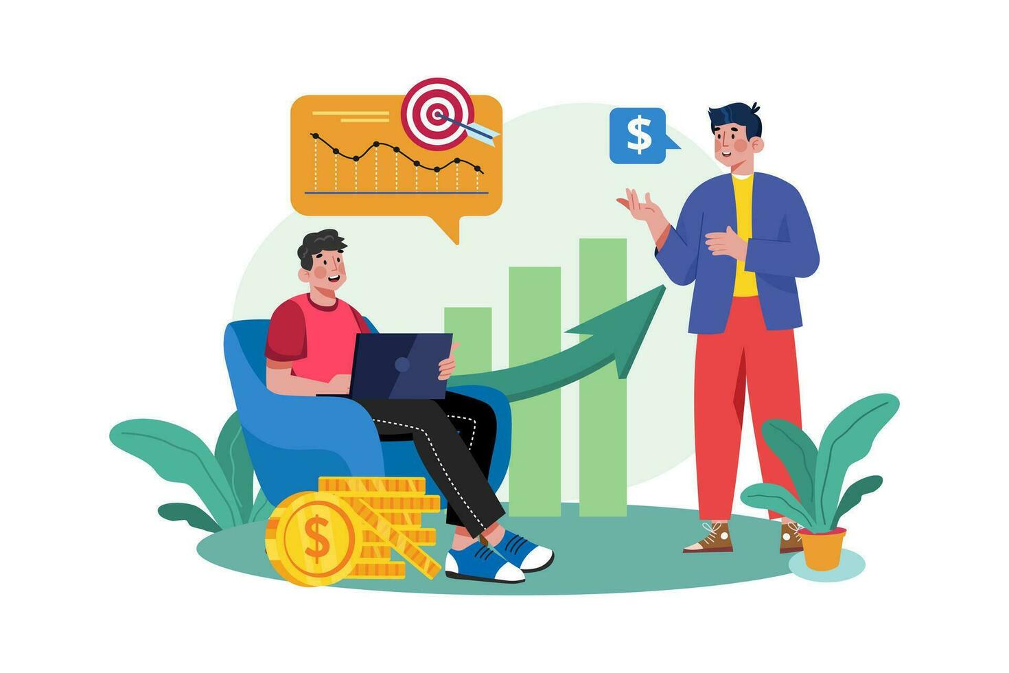 Financial advisor helping clients to manage their finances and investments vector