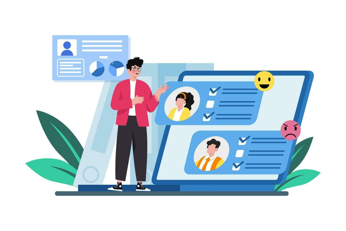 Organizations assess employee satisfaction. vector
