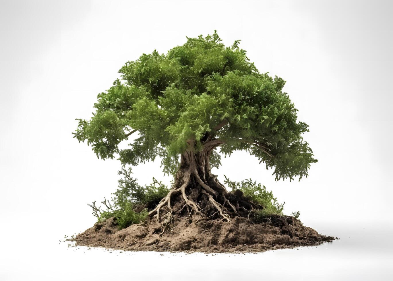Tree with roots isolated on white background. photo