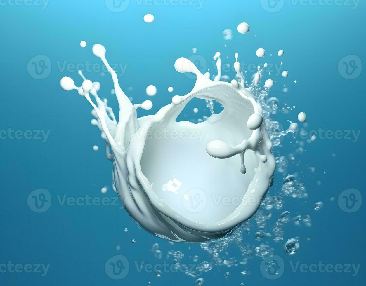 Splash of milk on a blue background AI Generated photo