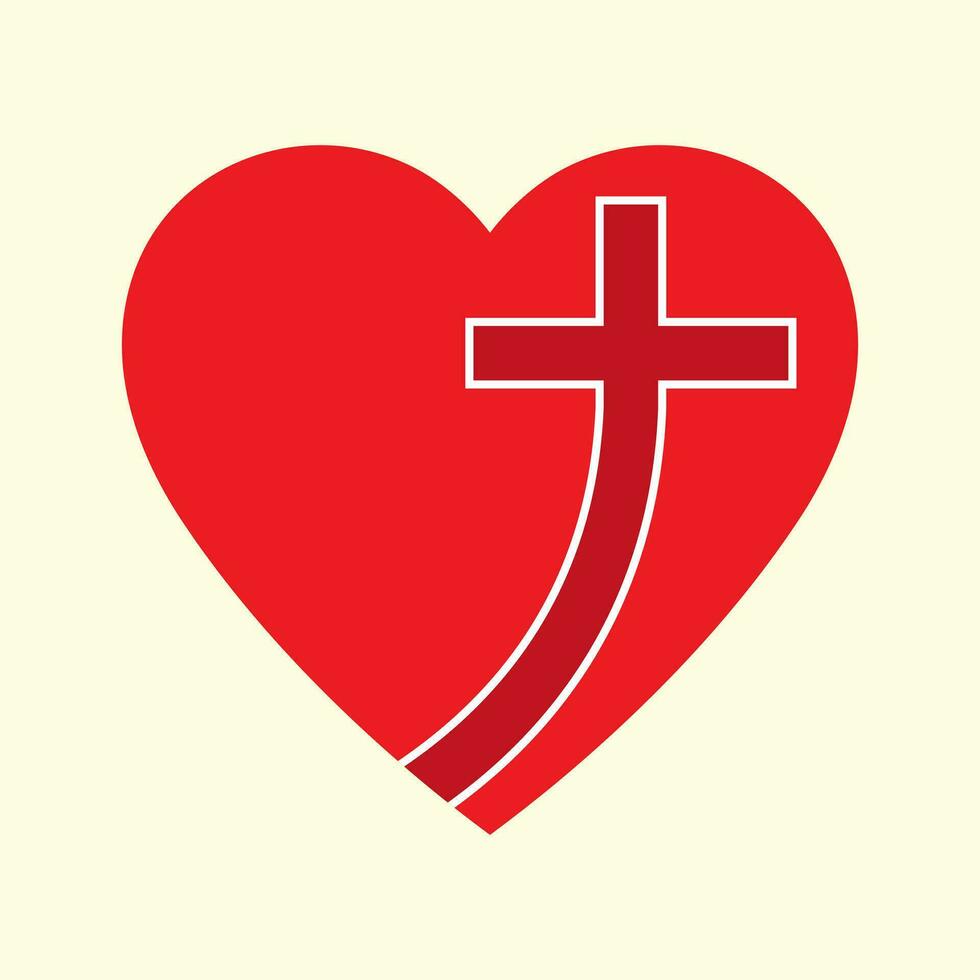 Christian cross icon in the heart inside.  Jesus love symbol. God vector illustration.