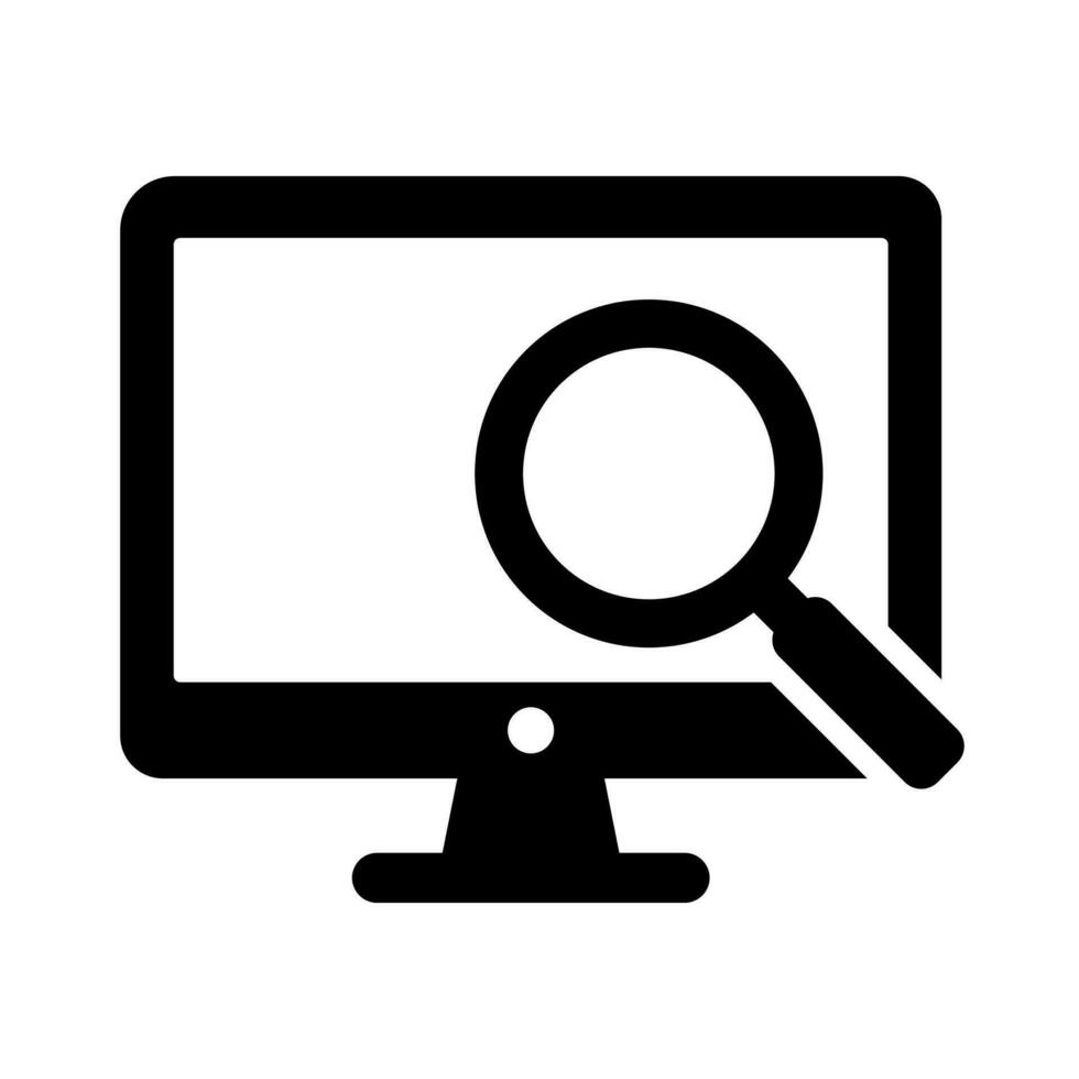 Screen, monitor and magnifying glass icon, vector illustration.