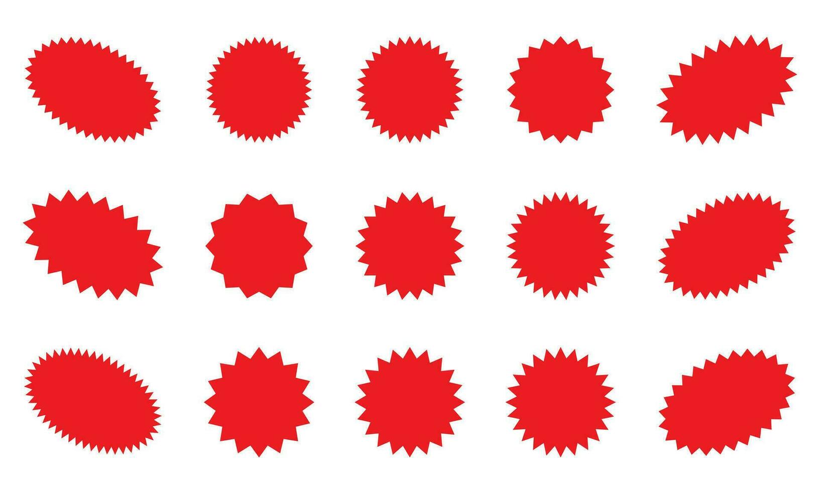 Starburst red sticker set - collection of special offer sale round and oval sunburst labels and buttons isolated on white background. Stickers and badges with star edges for promo advertising. vector