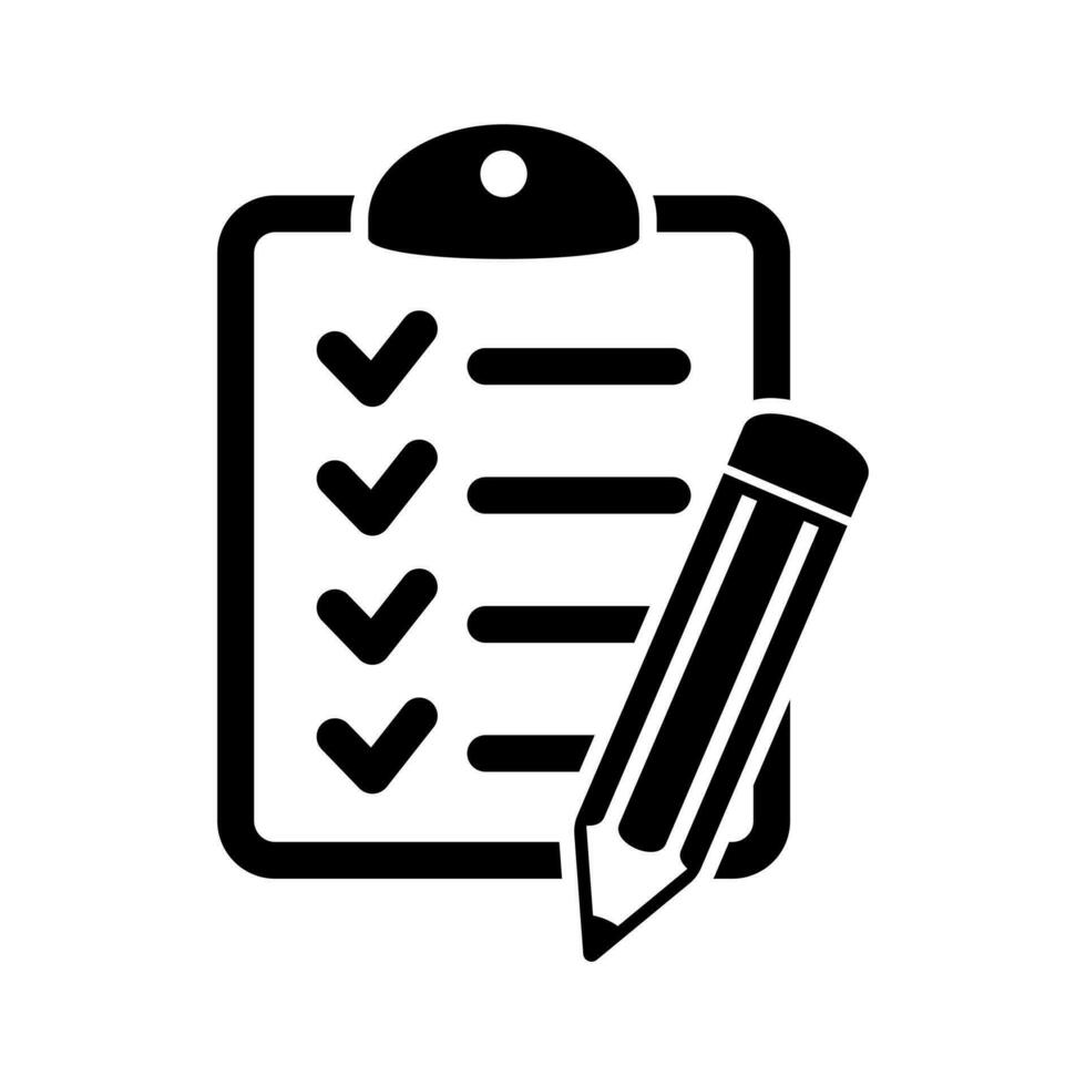 To do list icon. Clipboard with pencil vector icon. Black illustration isolated on white background for graphic and web design.