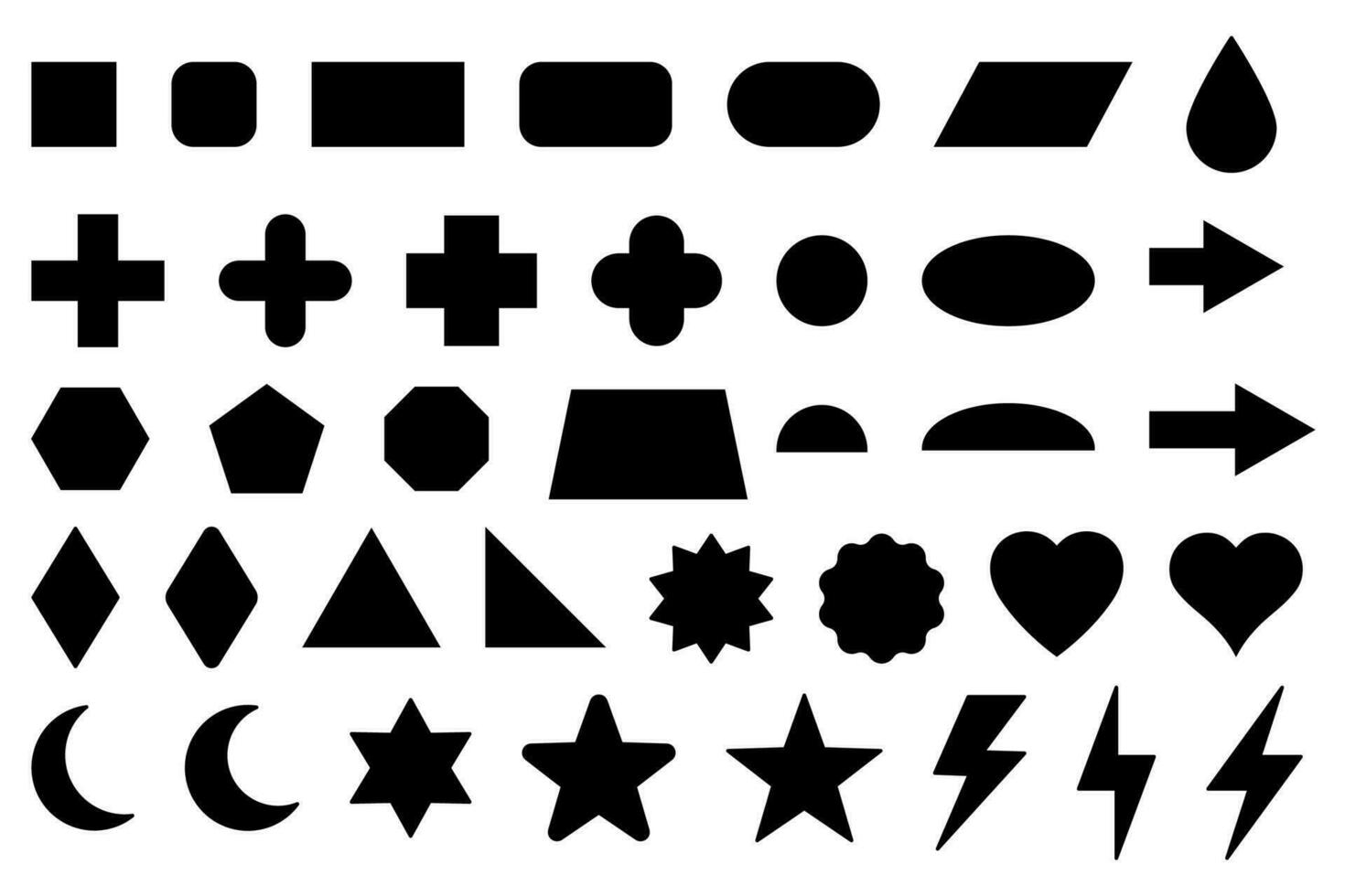 Basic shape set. Simple geometry shapes set. Geometric primitives icons. vector
