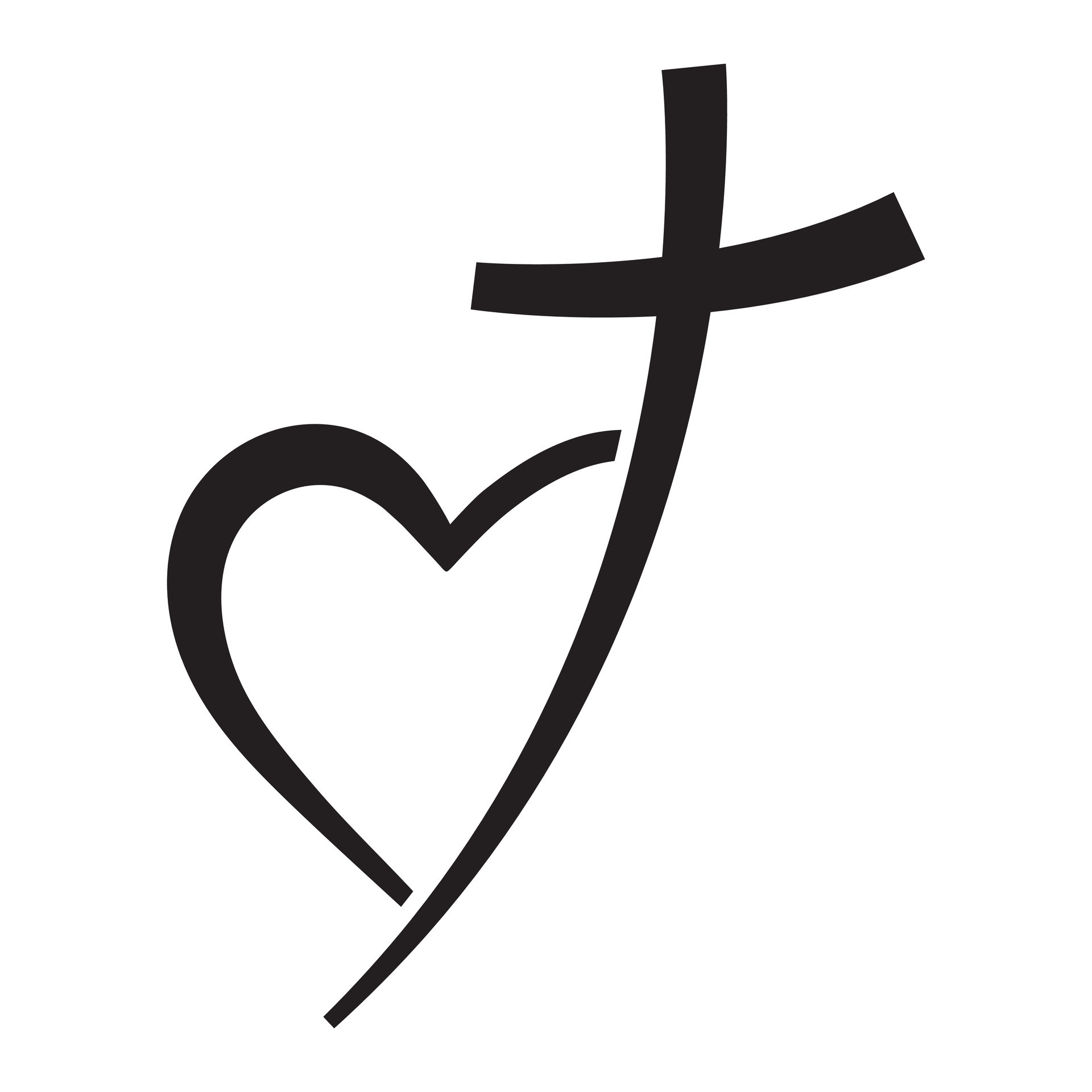 Christian cross icon and heart shape. Abstract religious symbol. Vector