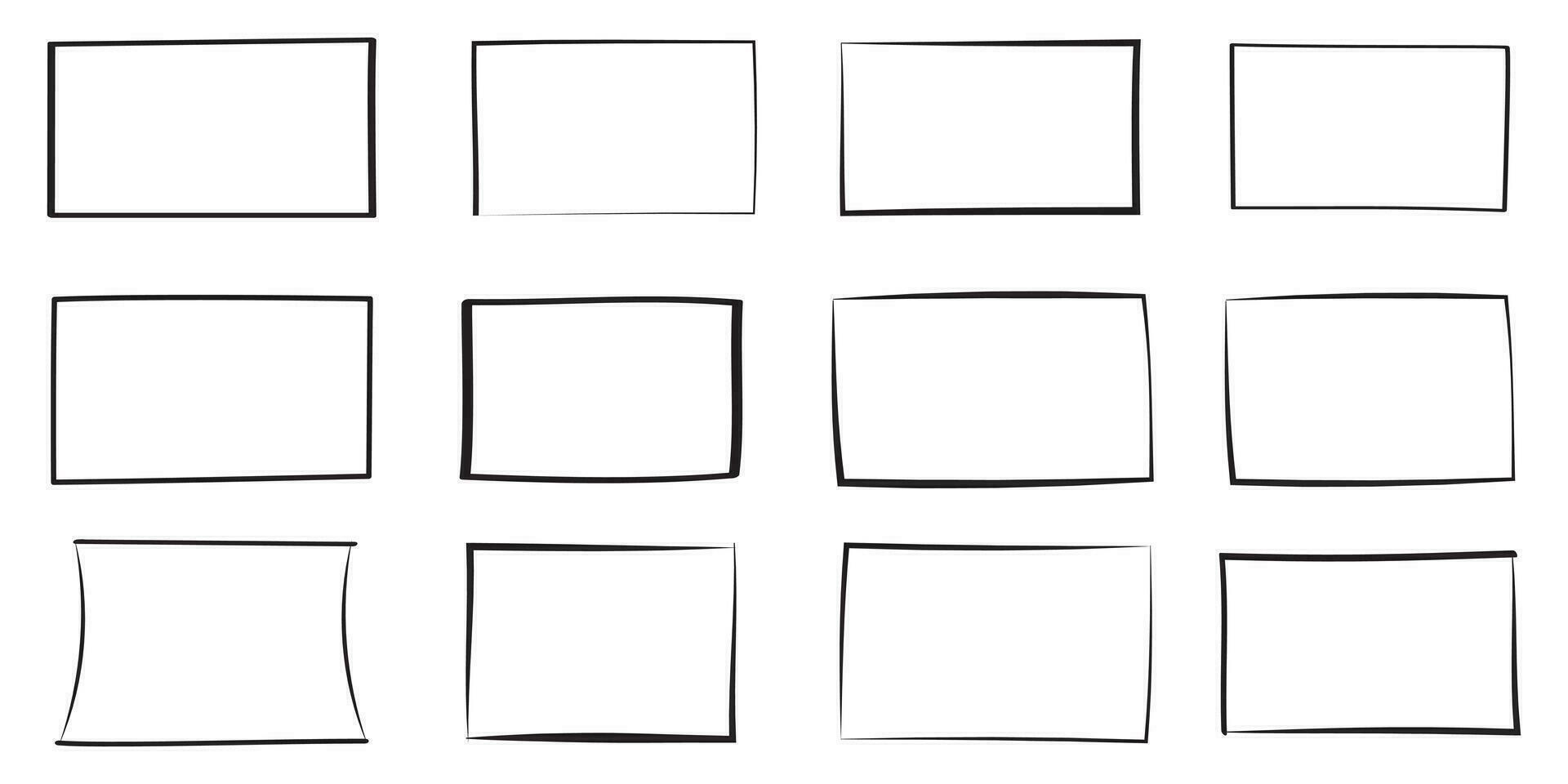 Set of hand drawn rectangle. Text box and frames. Vector illustration.