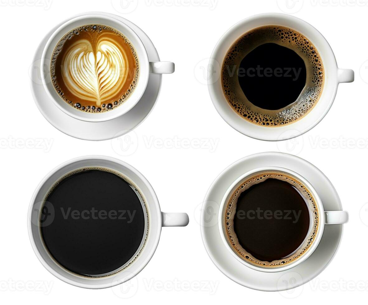 white coffee cup  mug with hot black coffee top view photo