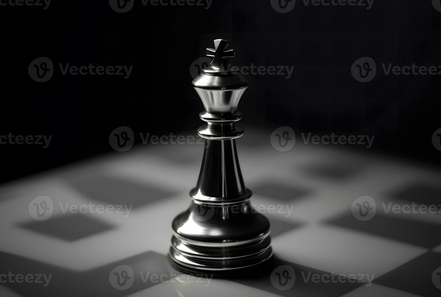 Black and white chess king on a chessboard. Selective focus. AI Generated photo