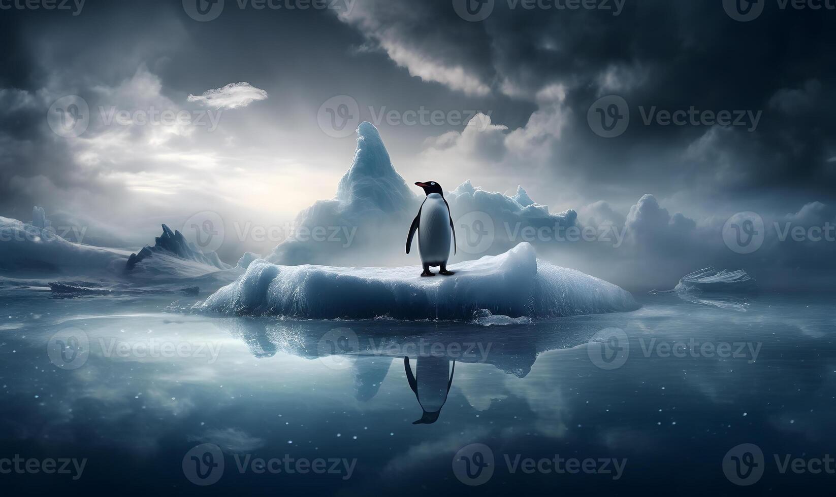 pingüino en pie en hielo témpano de hielo. ai generado foto