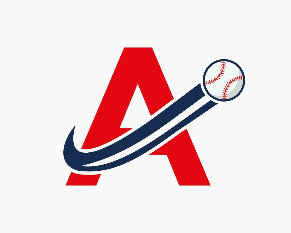 letra inicial un concepto de logotipo de béisbol con plantilla de vector de icono de béisbol en movimiento