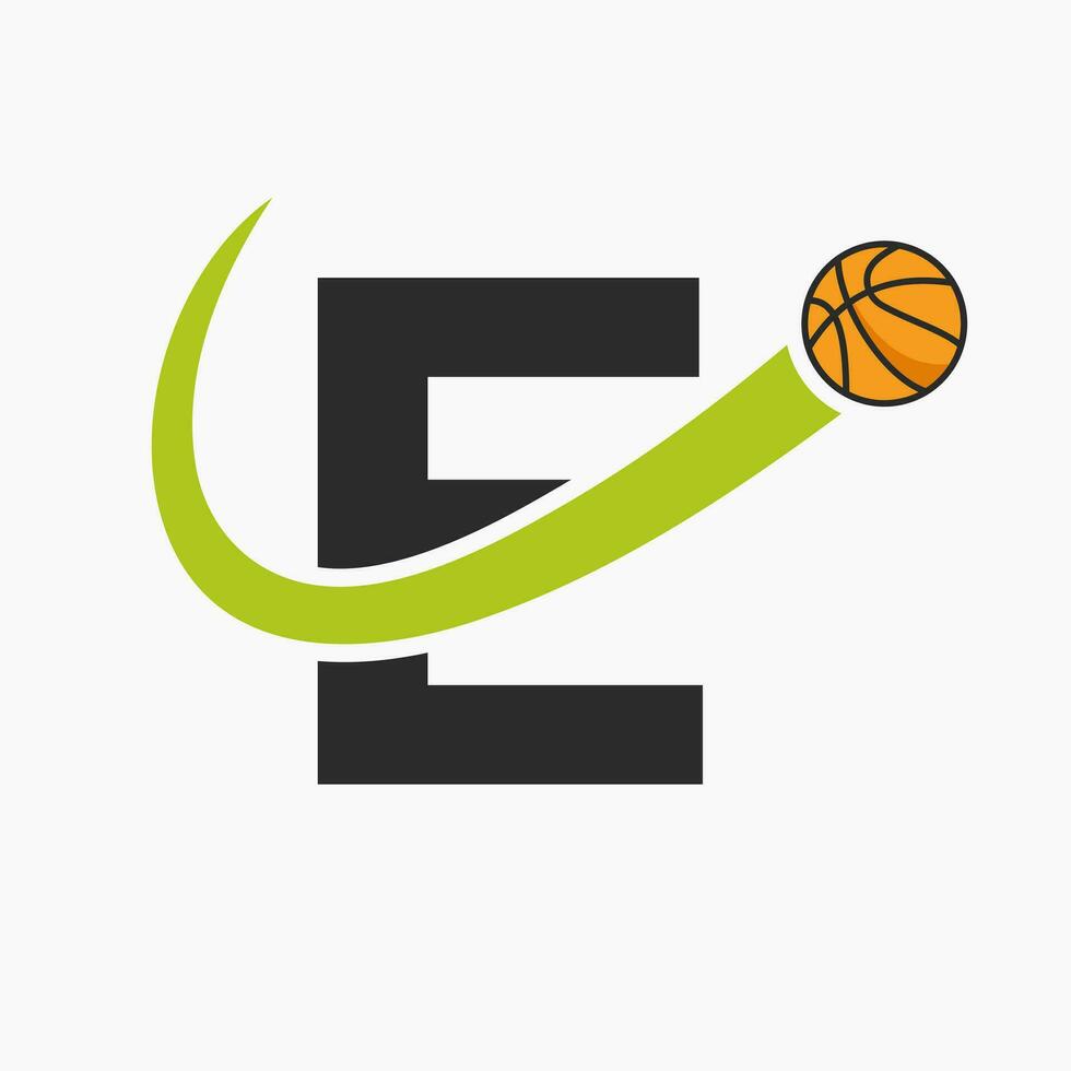 Basketball Logo On Letter E Concept. Basket Club Symbol Vector Template