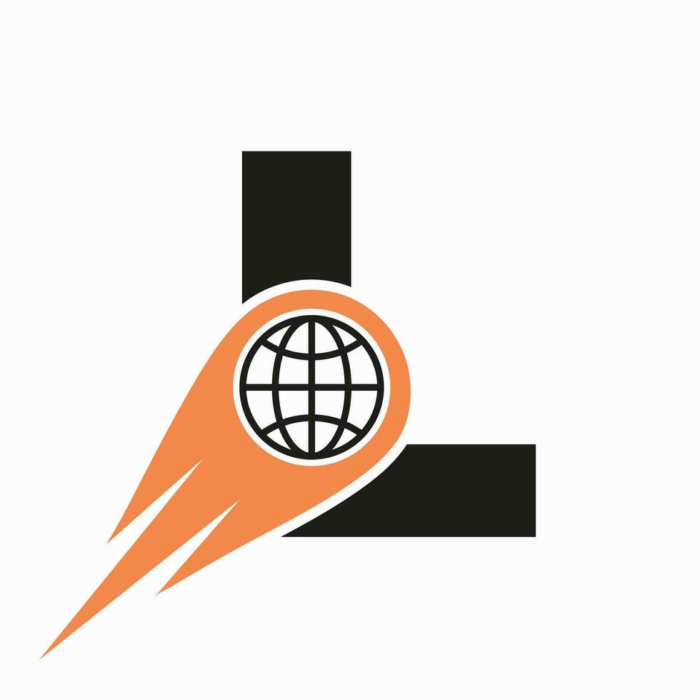 letra l logo concepto con global mundo icono vector modelo