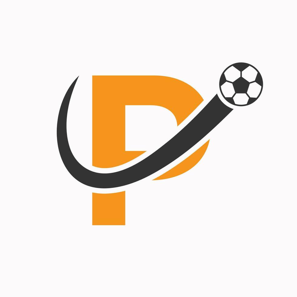 Initial Letter P Soccer Logo. Football Logo Concept With Moving Football Icon vector